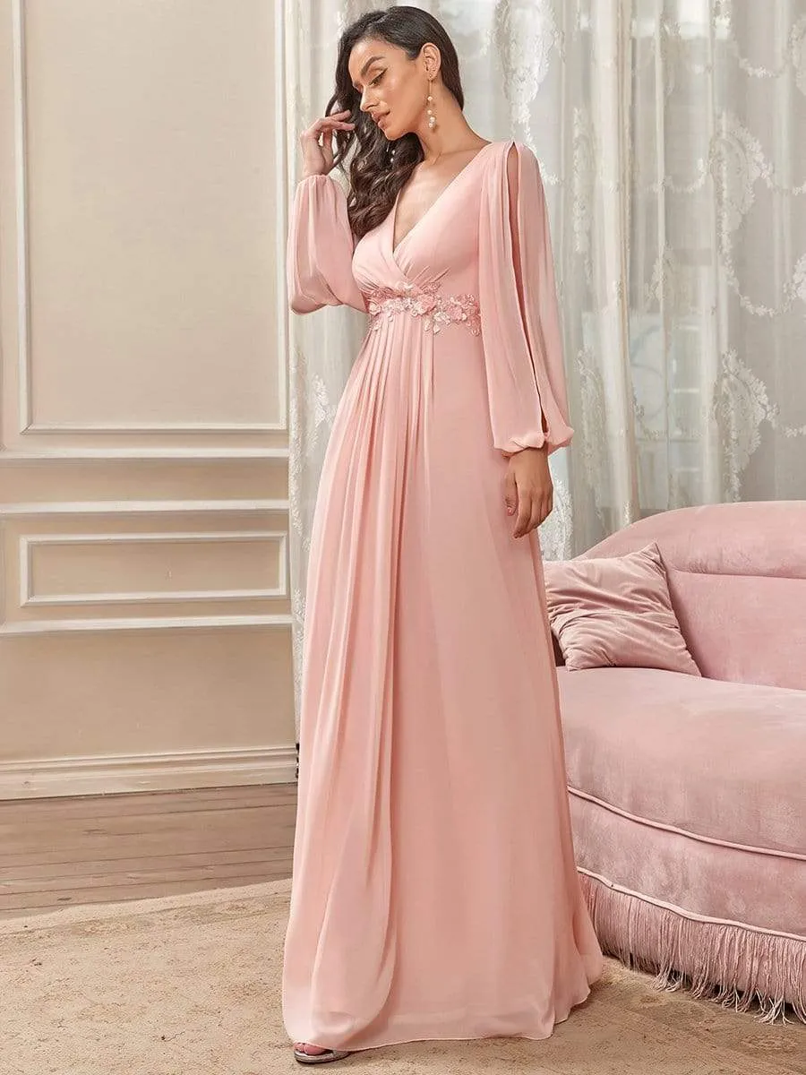 Elegant Chiffon V-Neckline Long Sleeve Formal Evening Dress test