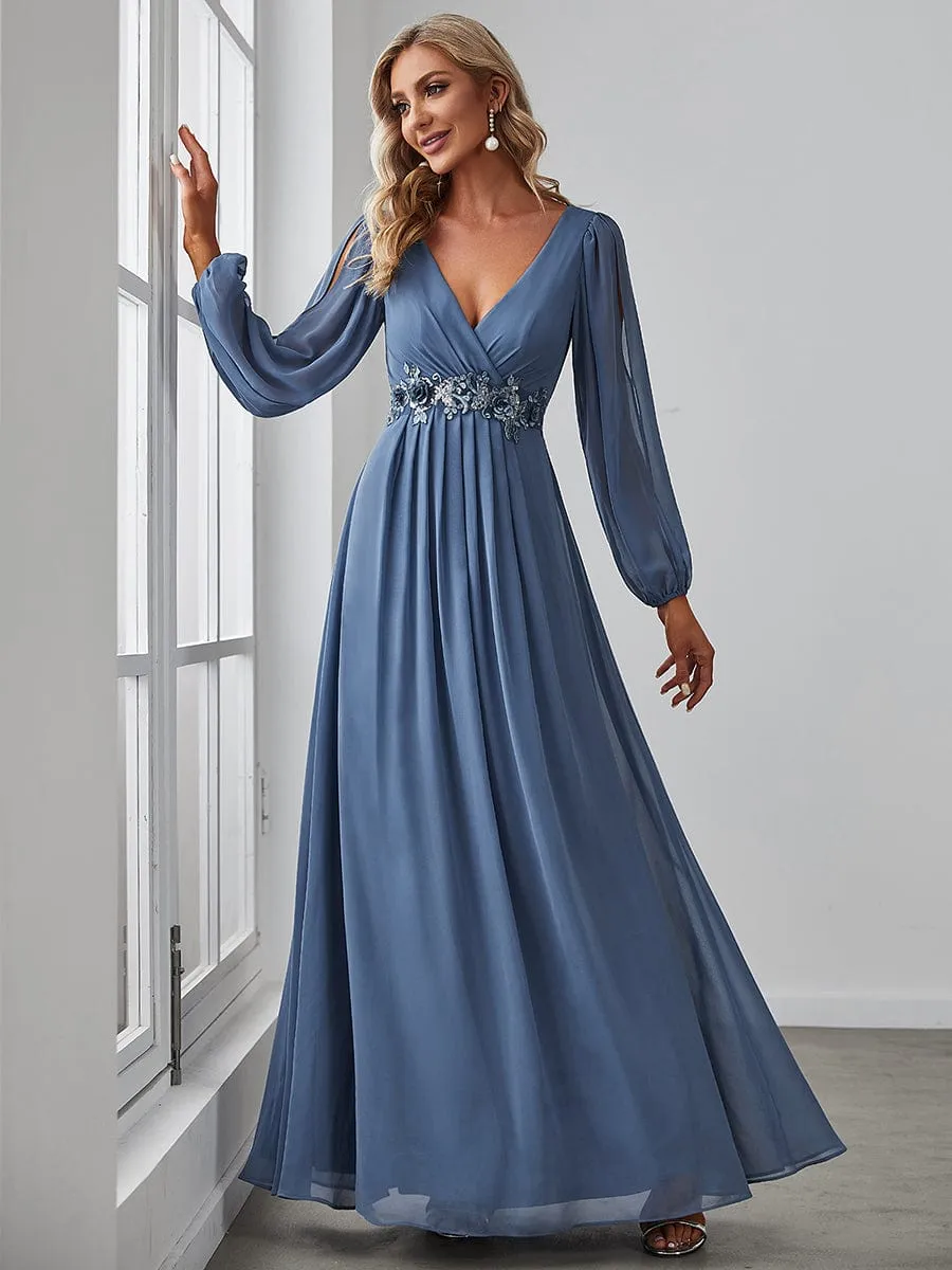 Elegant Chiffon V-Neckline Long Sleeve Formal Evening Dress test