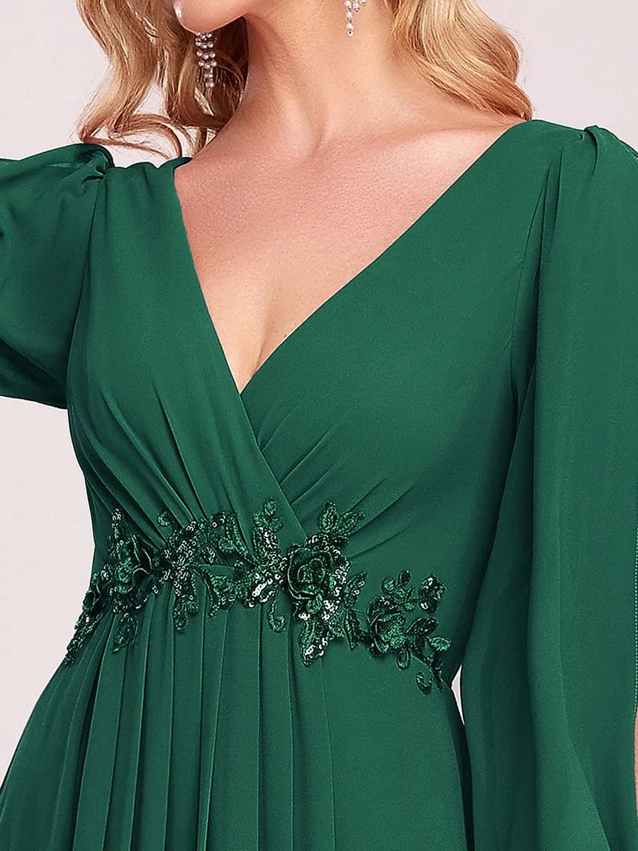 Elegant Chiffon V-Neckline Long Sleeve Formal Evening Dress test