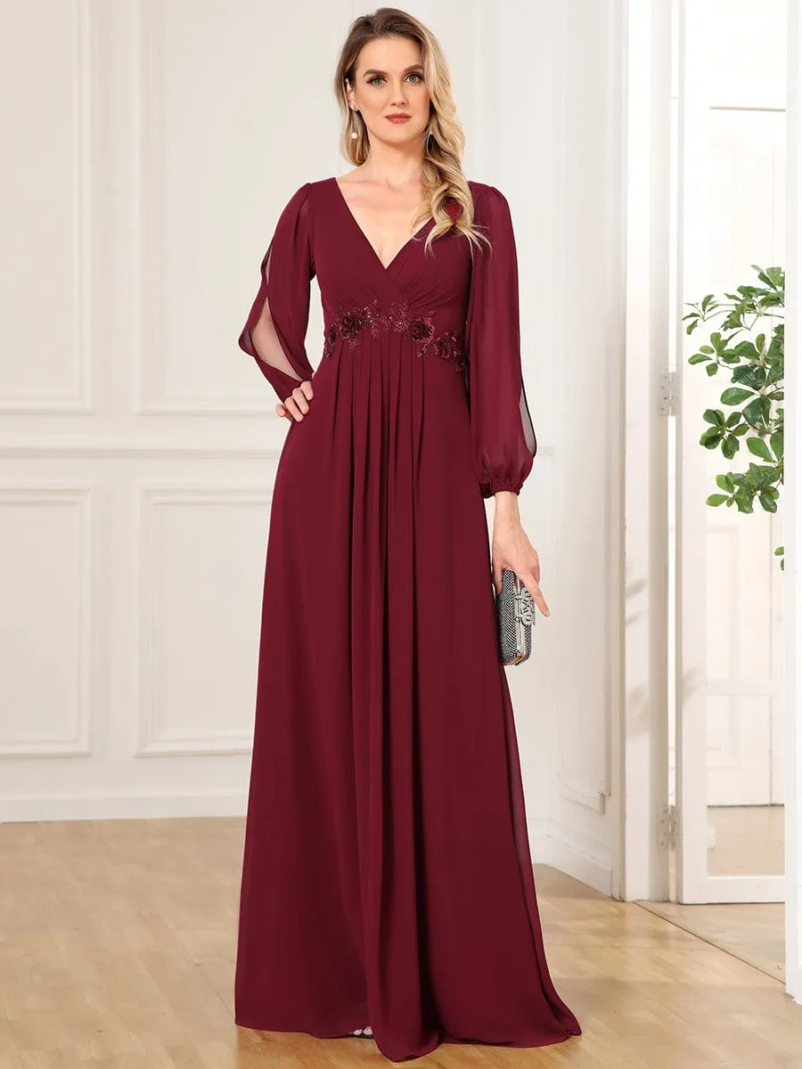 Elegant Chiffon V-Neckline Long Sleeve Formal Evening Dress test