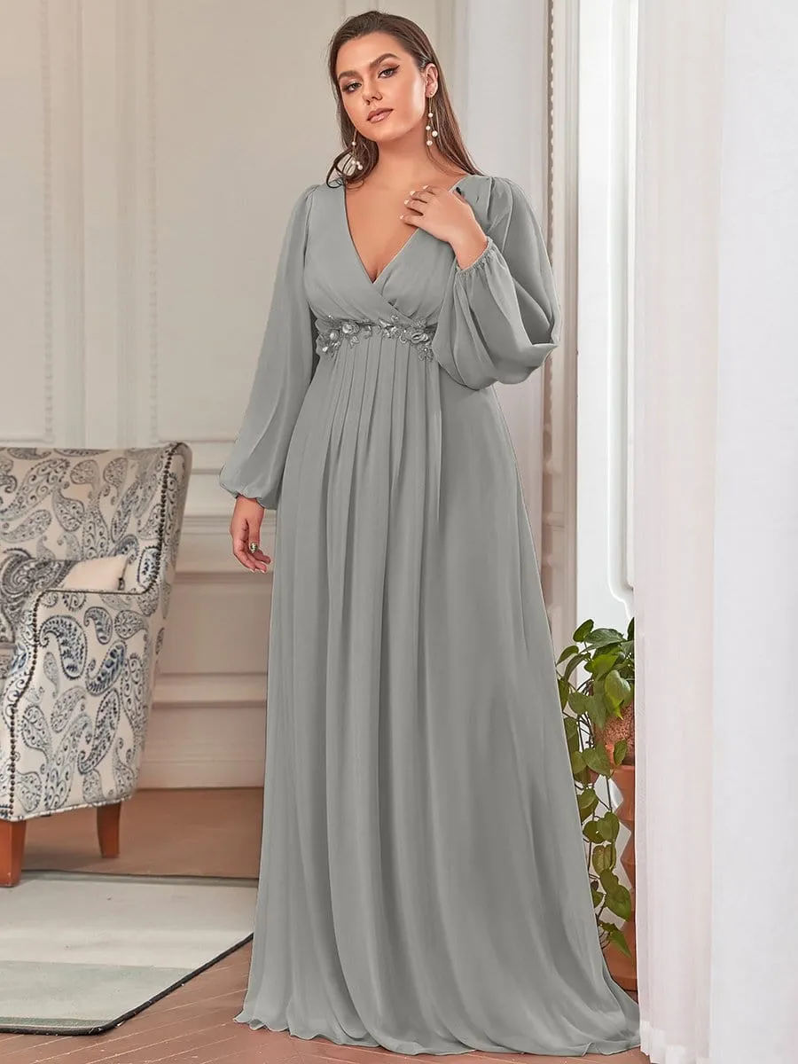 Elegant Chiffon V-Neckline Long Sleeve Formal Evening Dress test