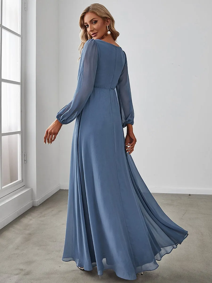 Elegant Chiffon V-Neckline Long Sleeve Formal Evening Dress test