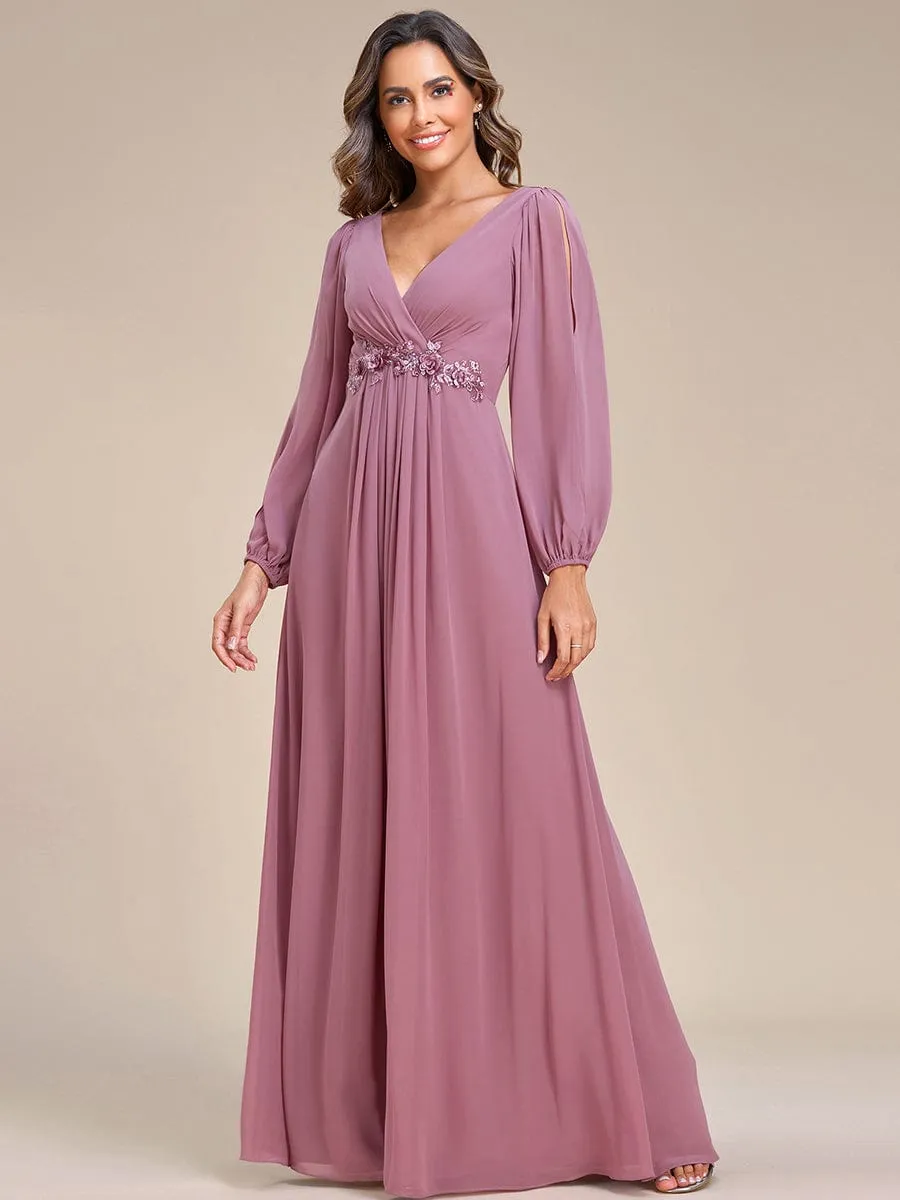 Elegant Chiffon V-Neckline Long Sleeve Formal Evening Dress test