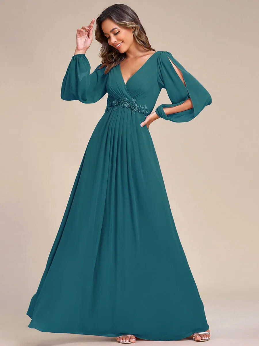 Elegant Chiffon V-Neckline Long Sleeve Formal Evening Dress test