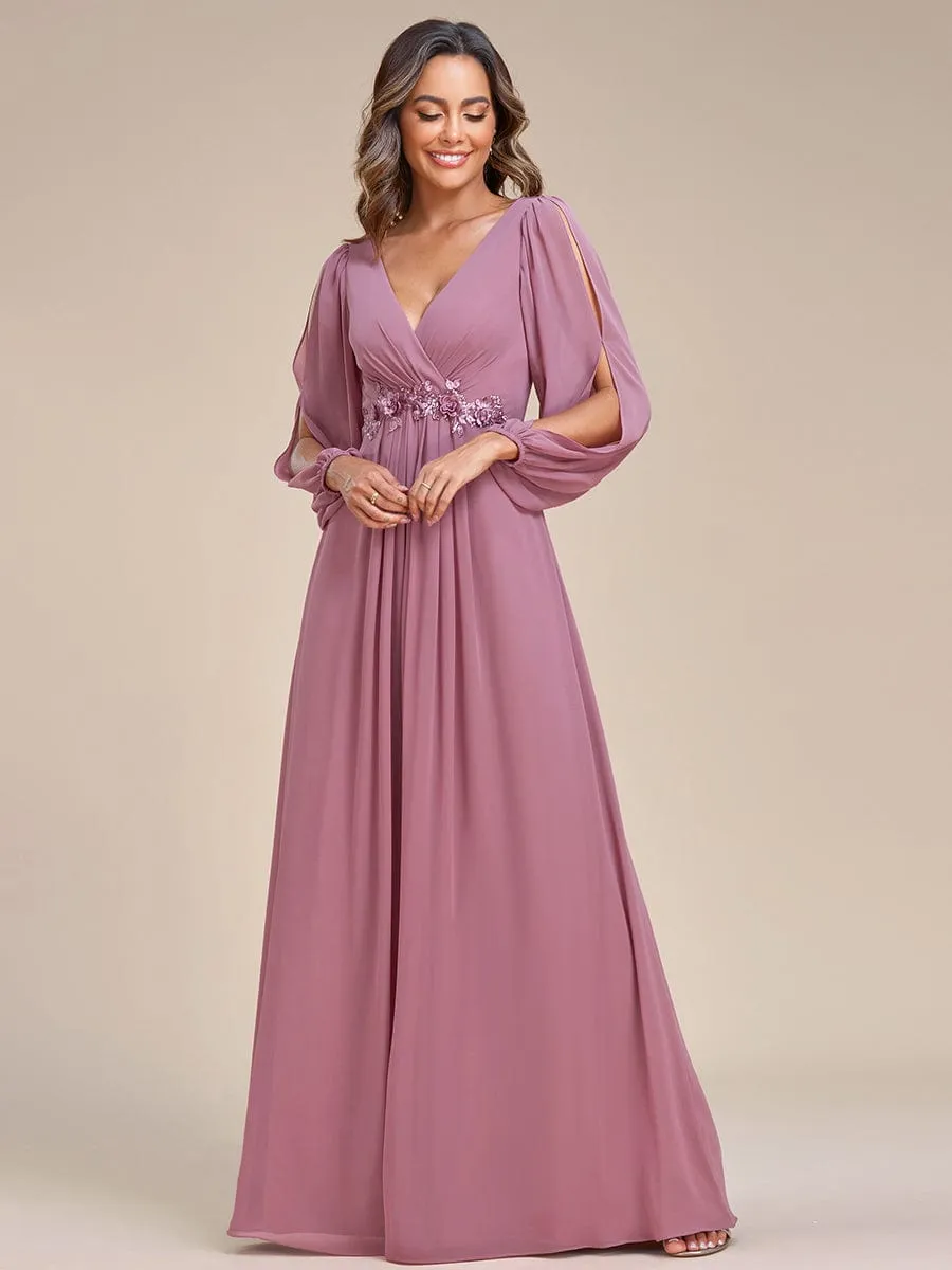 Elegant Chiffon V-Neckline Long Sleeve Formal Evening Dress test