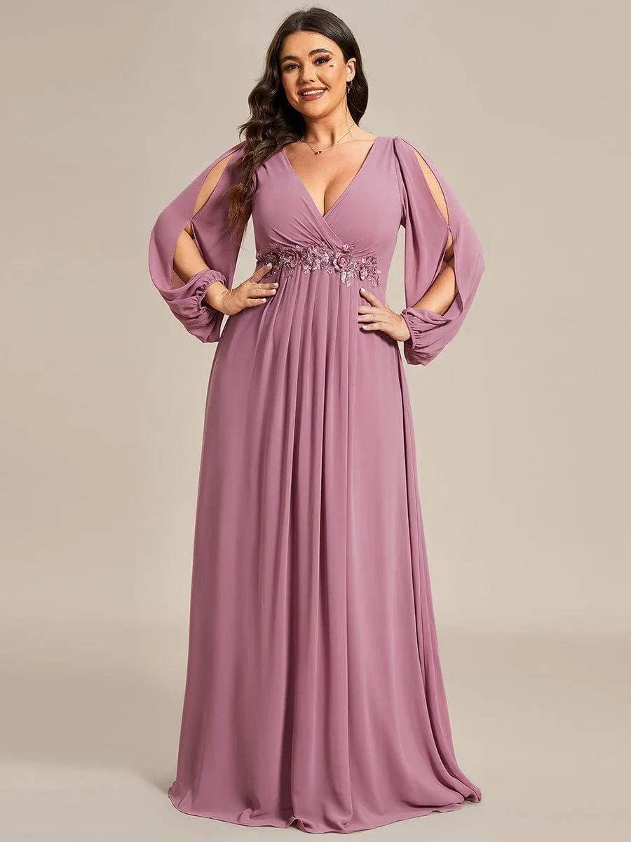 Elegant Chiffon V-Neckline Long Sleeve Formal Evening Dress test