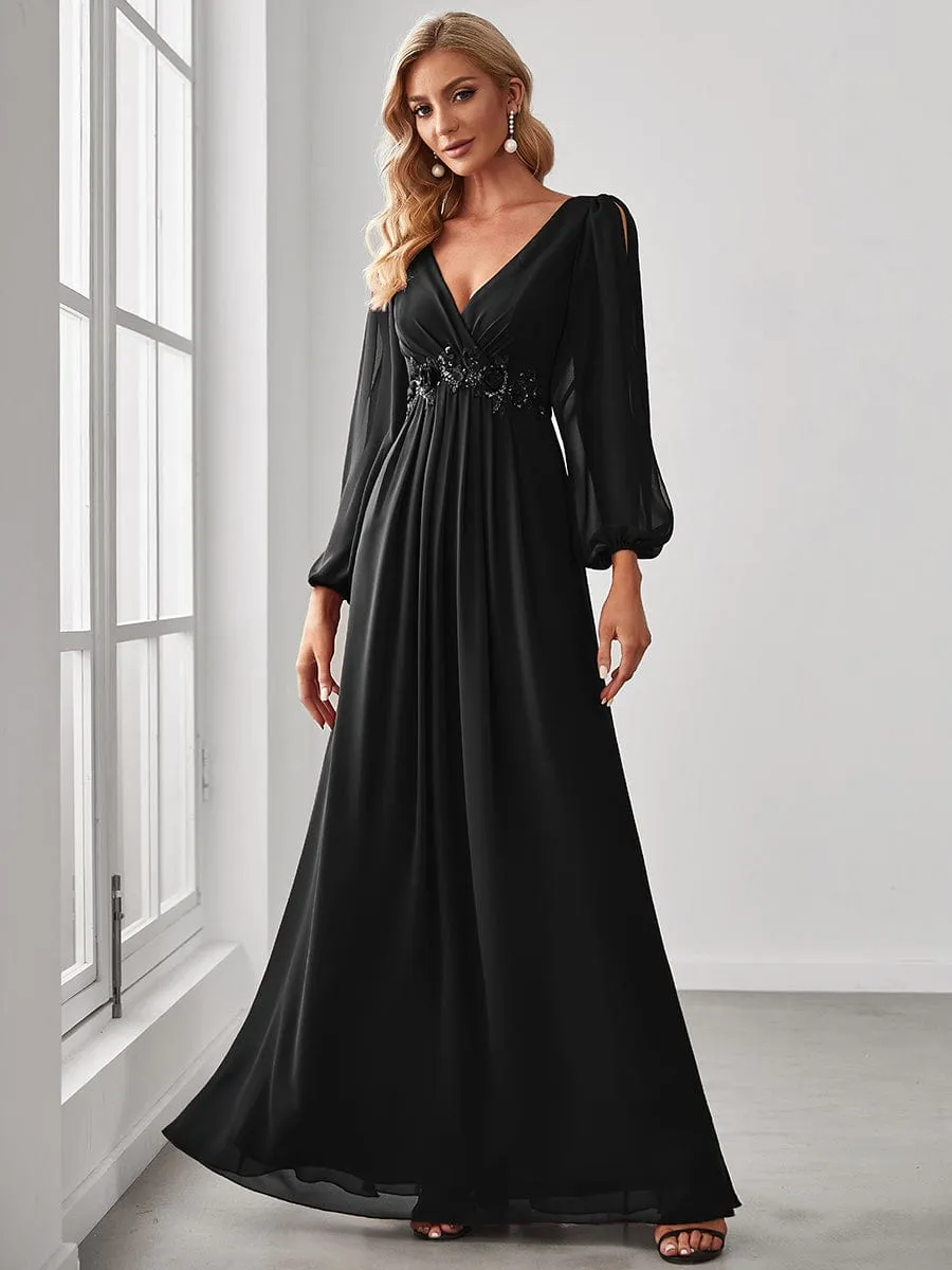 Elegant Chiffon V-Neckline Long Sleeve Formal Evening Dress test