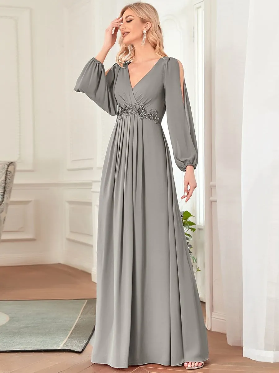 Elegant Chiffon V-Neckline Long Sleeve Formal Evening Dress test