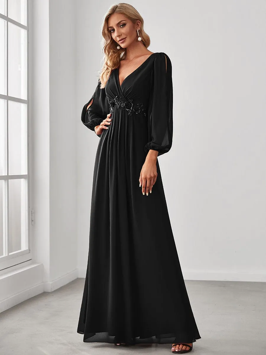 Elegant Chiffon V-Neckline Long Sleeve Formal Evening Dress test