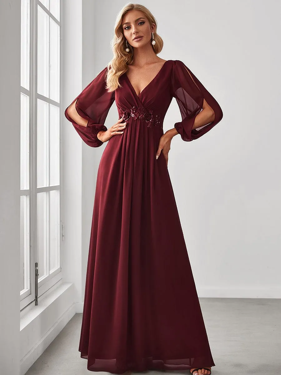 Elegant Chiffon V-Neckline Long Sleeve Formal Evening Dress test