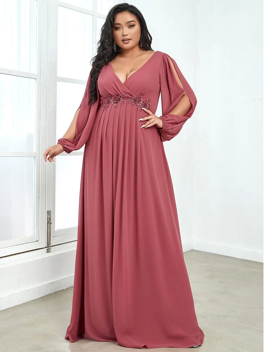 Elegant Chiffon V-Neckline Long Sleeve Formal Evening Dress test