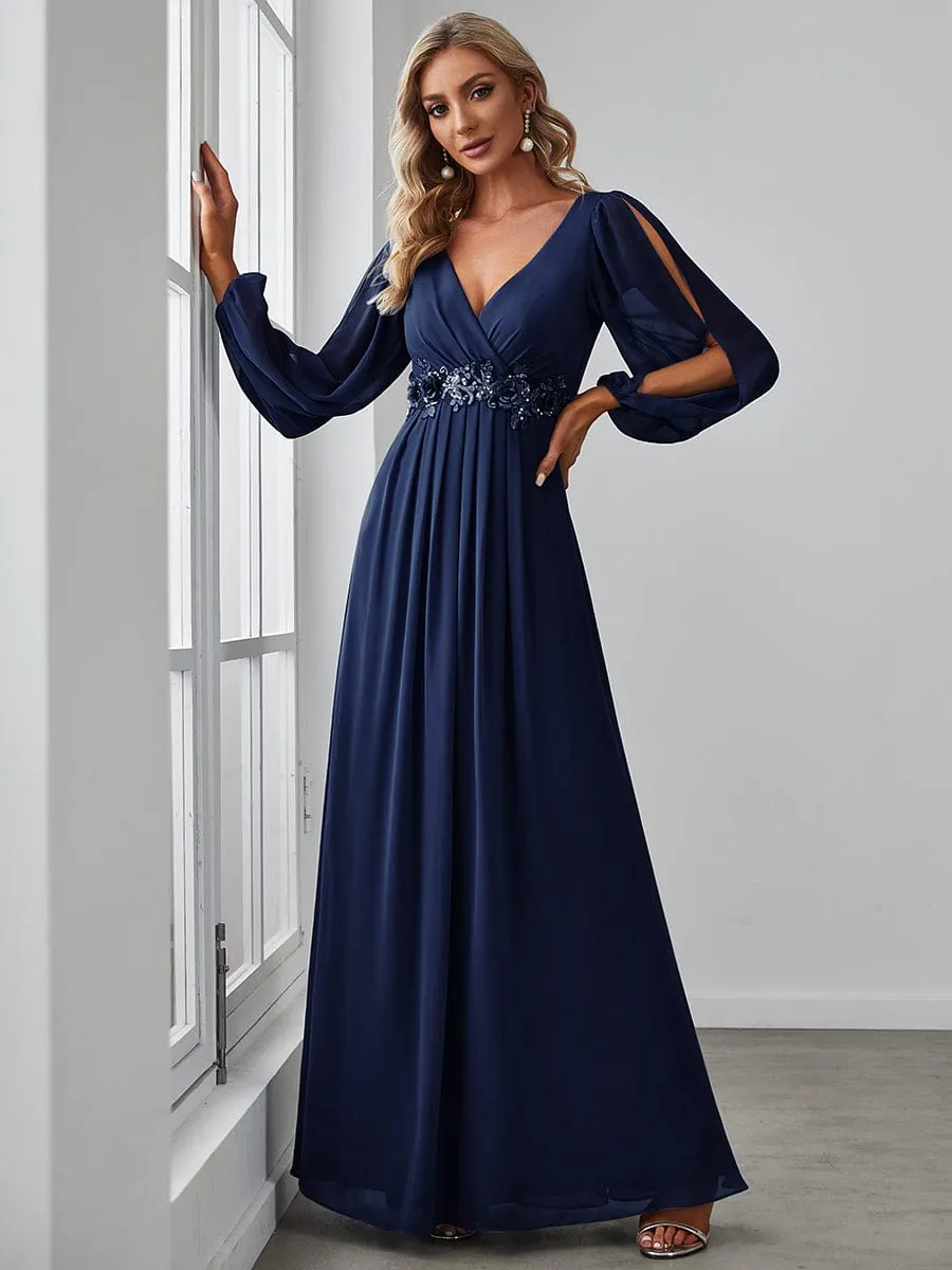 Elegant Chiffon V-Neckline Long Sleeve Formal Evening Dress test