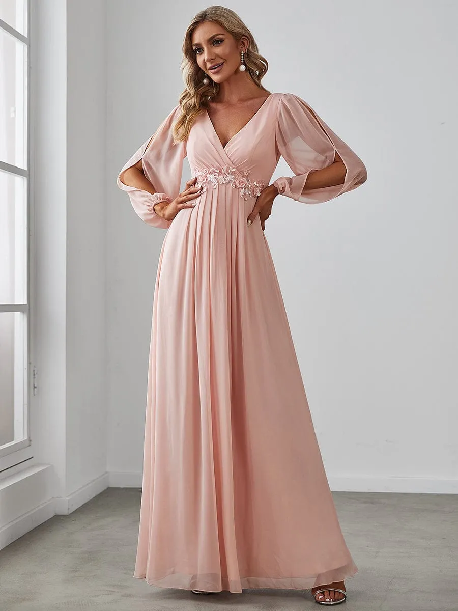 Elegant Chiffon V-Neckline Long Sleeve Formal Evening Dress test