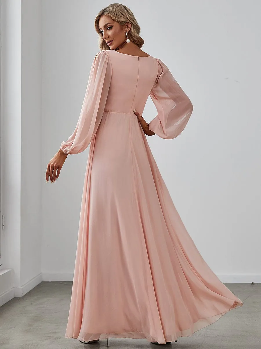 Elegant Chiffon V-Neckline Long Sleeve Formal Evening Dress test