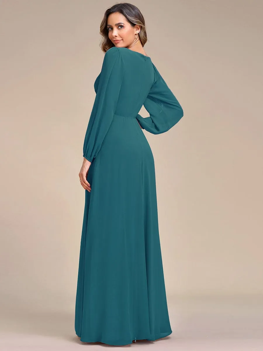 Elegant Chiffon V-Neckline Long Sleeve Formal Evening Dress test