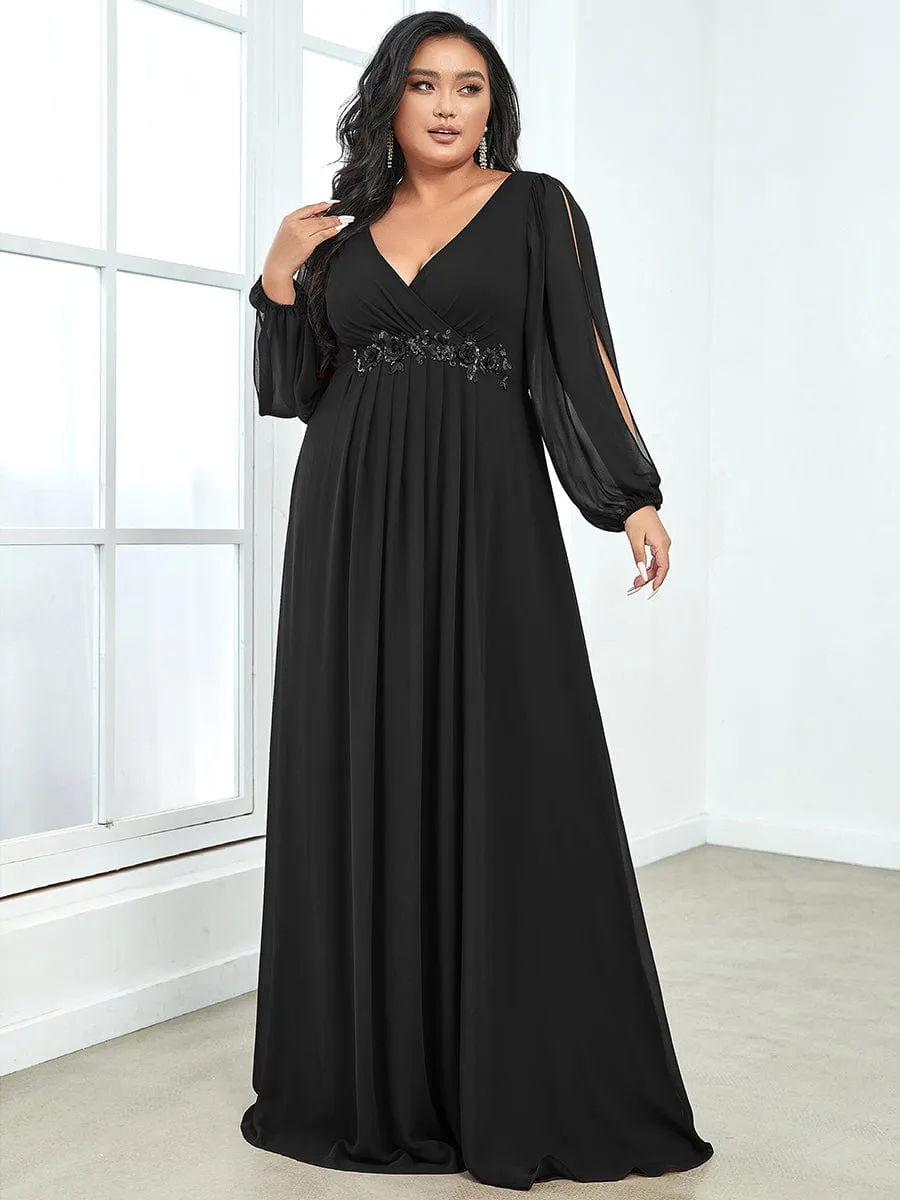 Elegant Chiffon V-Neckline Long Sleeve Formal Evening Dress test