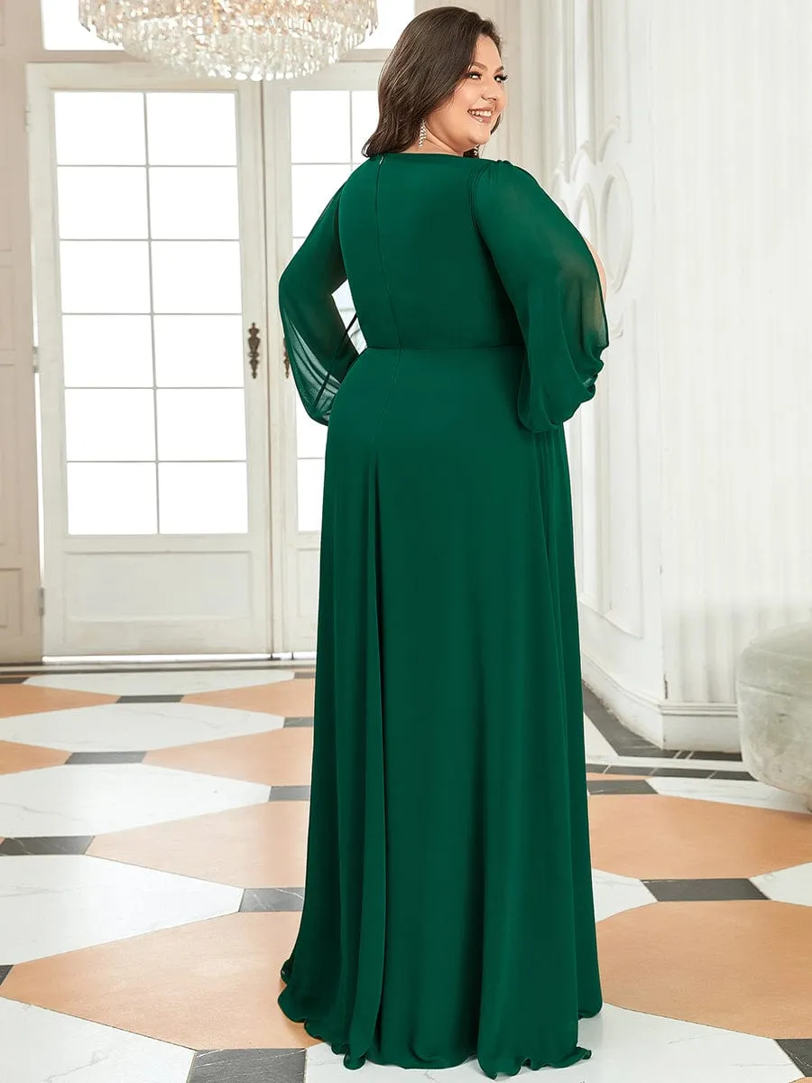 Elegant Chiffon V-Neckline Long Sleeve Formal Evening Dress test