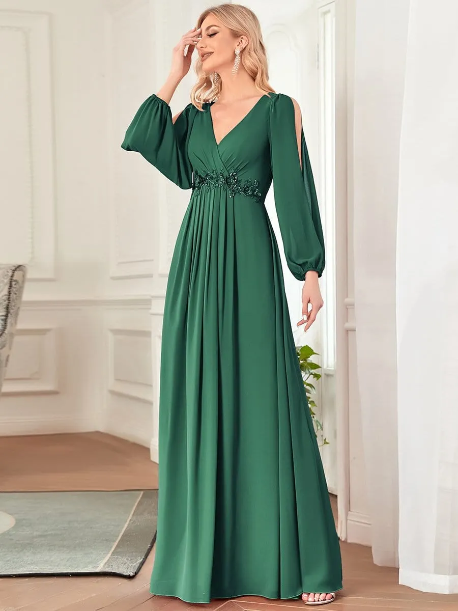 Elegant Chiffon V-Neckline Long Sleeve Formal Evening Dress test