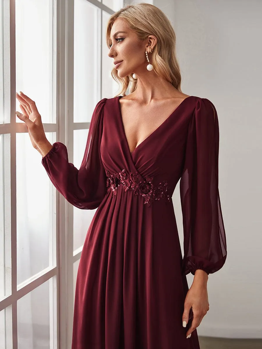 Elegant Chiffon V-Neckline Long Sleeve Formal Evening Dress test