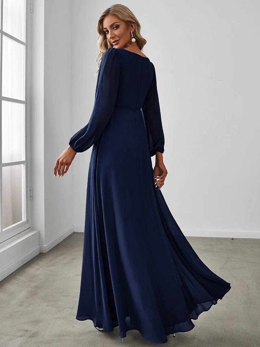 Elegant Chiffon V-Neckline Long Sleeve Formal Evening Dress test