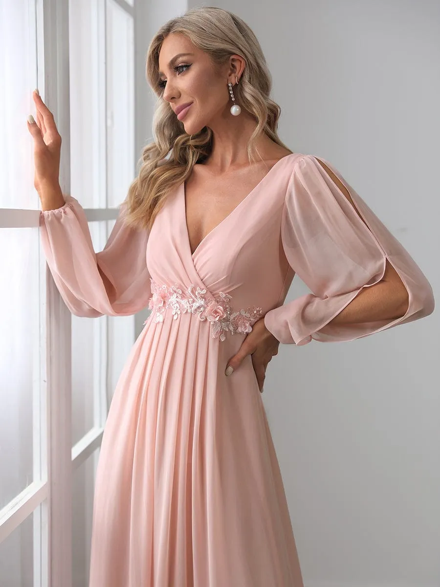 Elegant Chiffon V-Neckline Long Sleeve Formal Evening Dress test