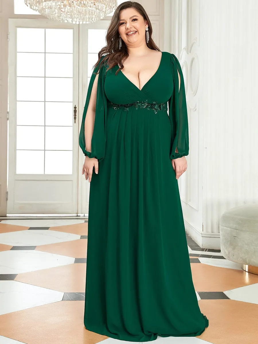 Elegant Chiffon V-Neckline Long Sleeve Formal Evening Dress test