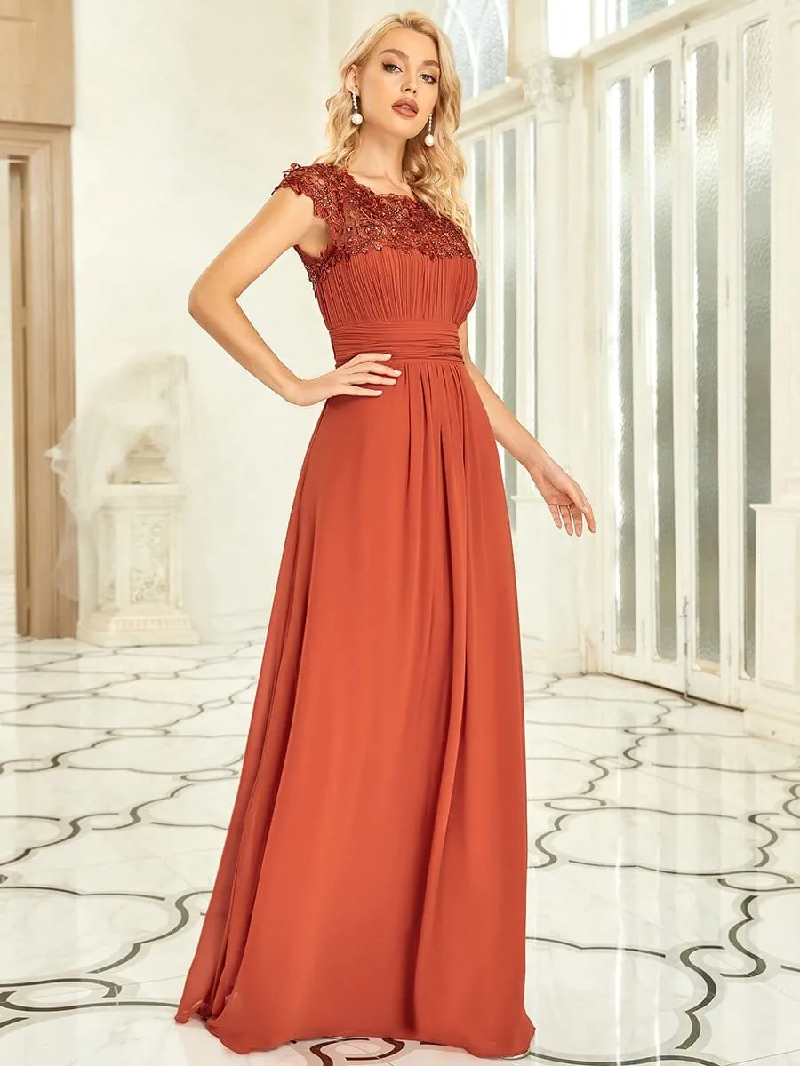 Elegant Floor-Length Lace Cap Sleeve Bridesmaid Dress