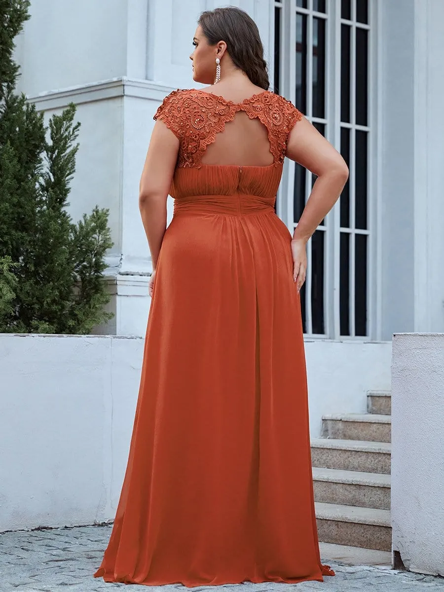 Elegant Floor-Length Lace Cap Sleeve Bridesmaid Dress