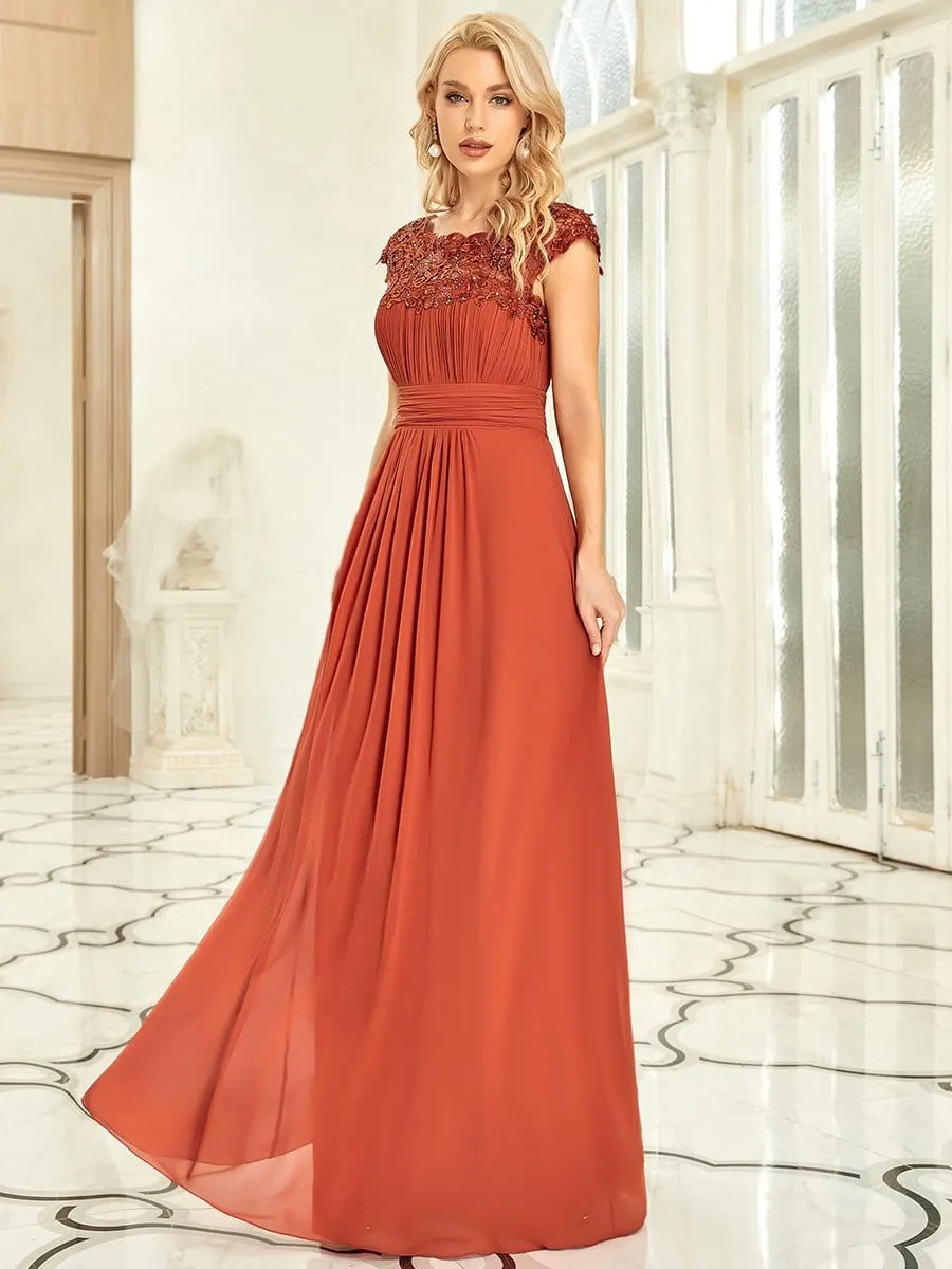 Elegant Floor-Length Lace Cap Sleeve Bridesmaid Dress