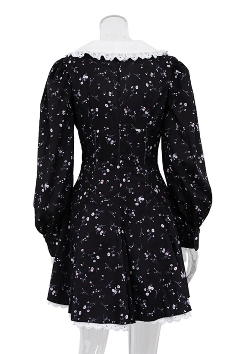 Elegant Floral Buttons Peter Pan Collar A Line Dresses