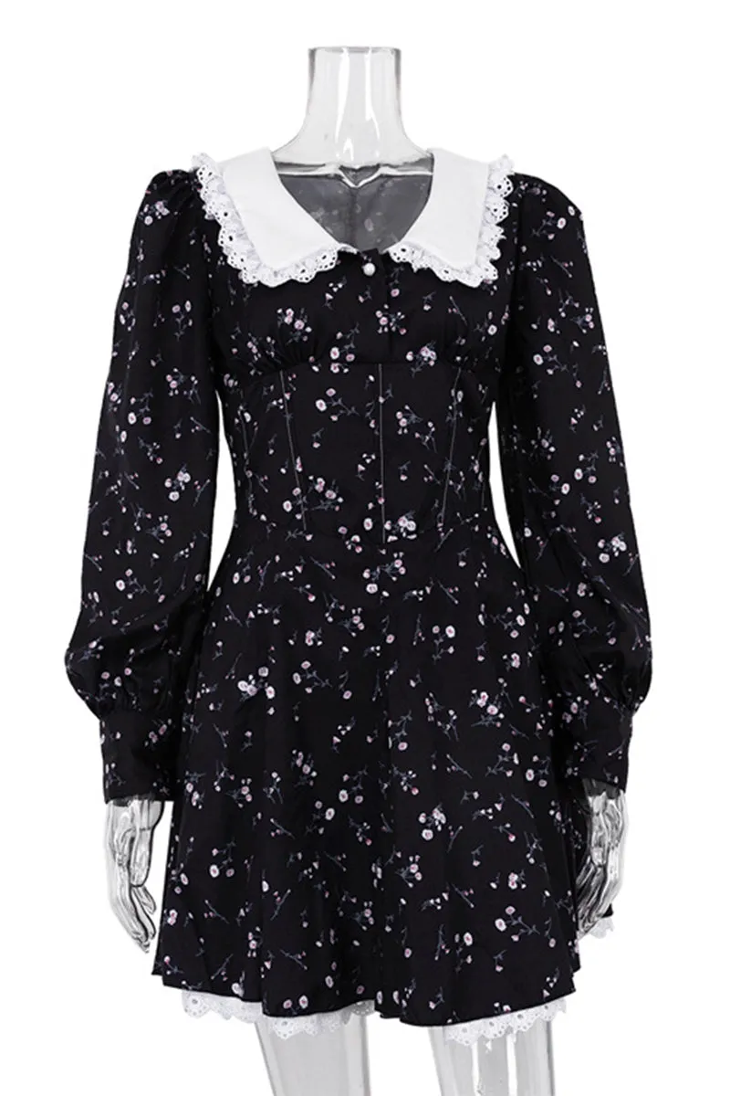 Elegant Floral Buttons Peter Pan Collar A Line Dresses