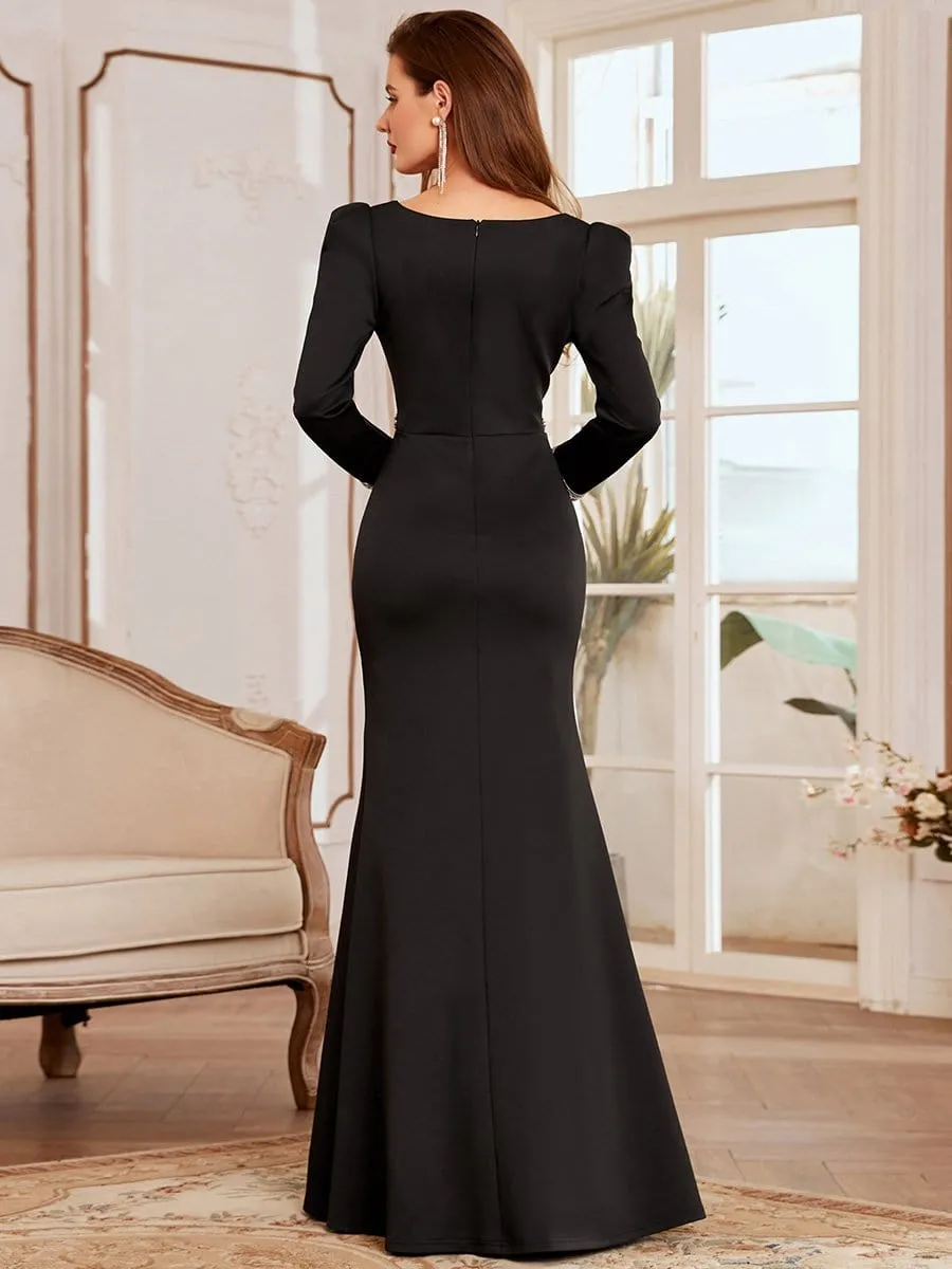 Elegant V Neck Mother of the Bride Dress with Long Sleeves