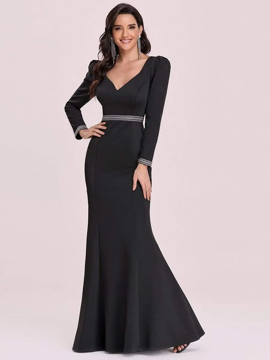 Elegant V Neck Mother of the Bride Dress with Long Sleeves