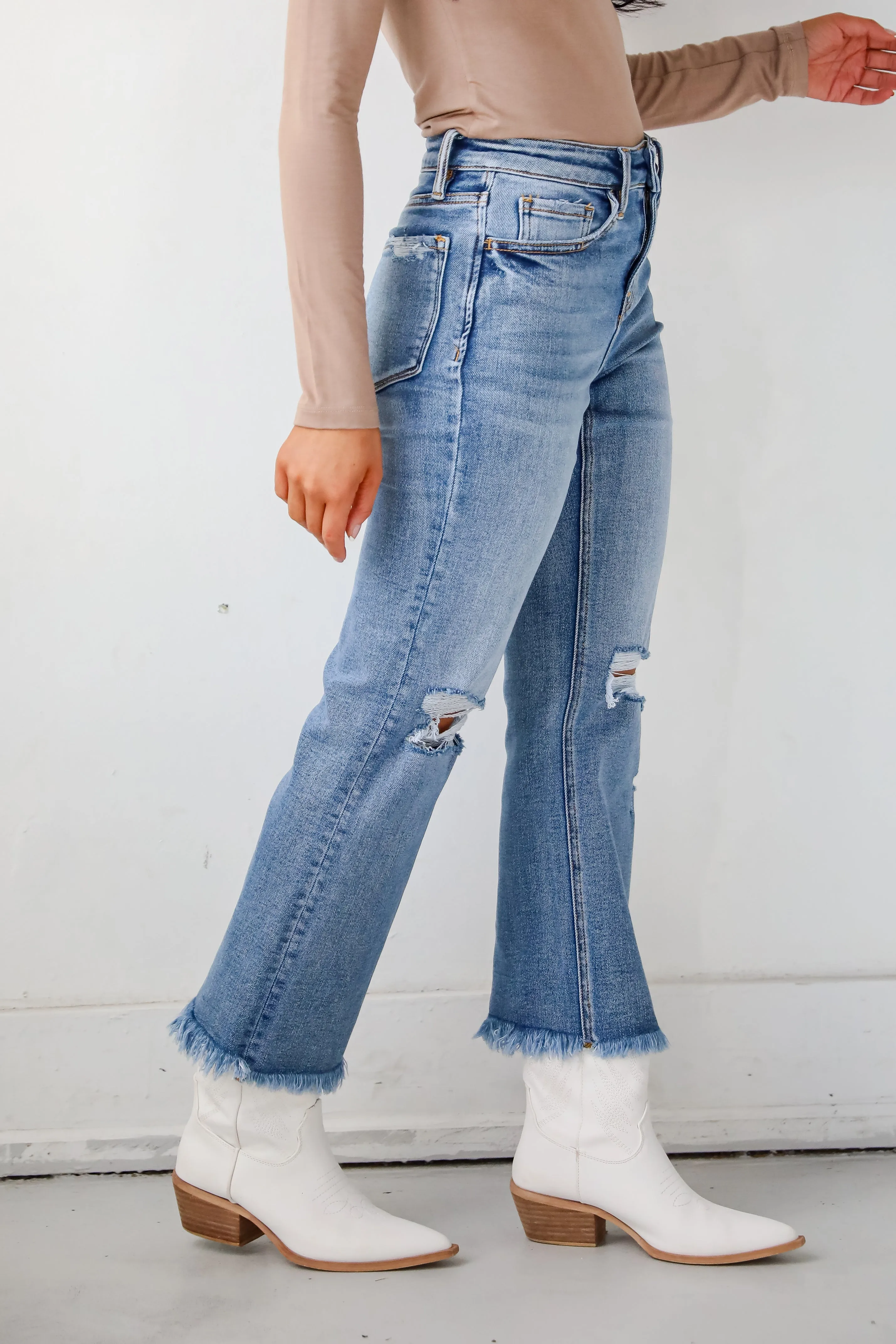 Emily Medium Wash High Rise Distressed Straight Leg Jeans