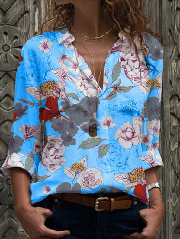 Fashion casual floral print long sleeve shirt