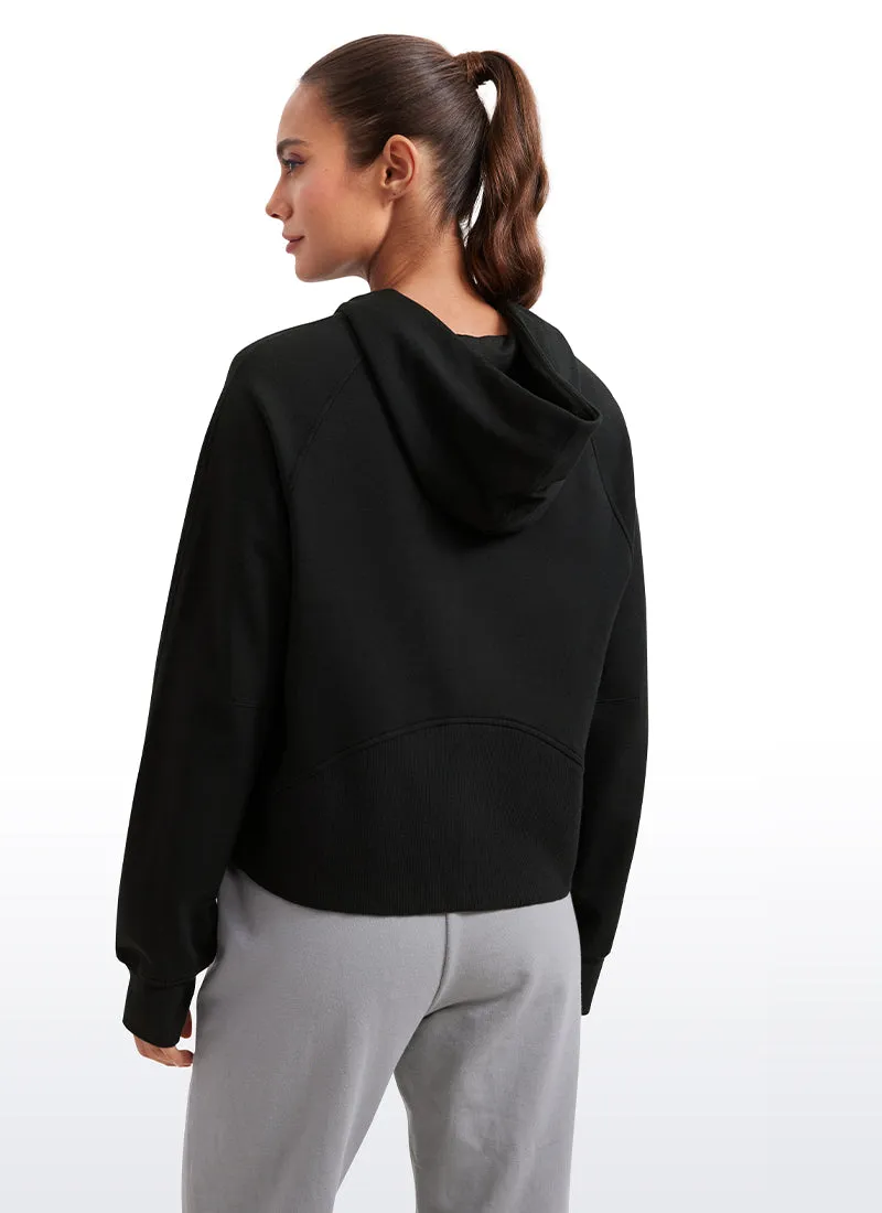 Fleece Mock Neck Hoodies with Thumb Holes