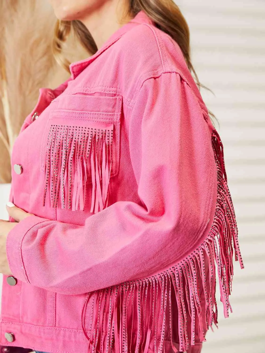 Fringe Detail Dropped Shoulder Denim Jacket