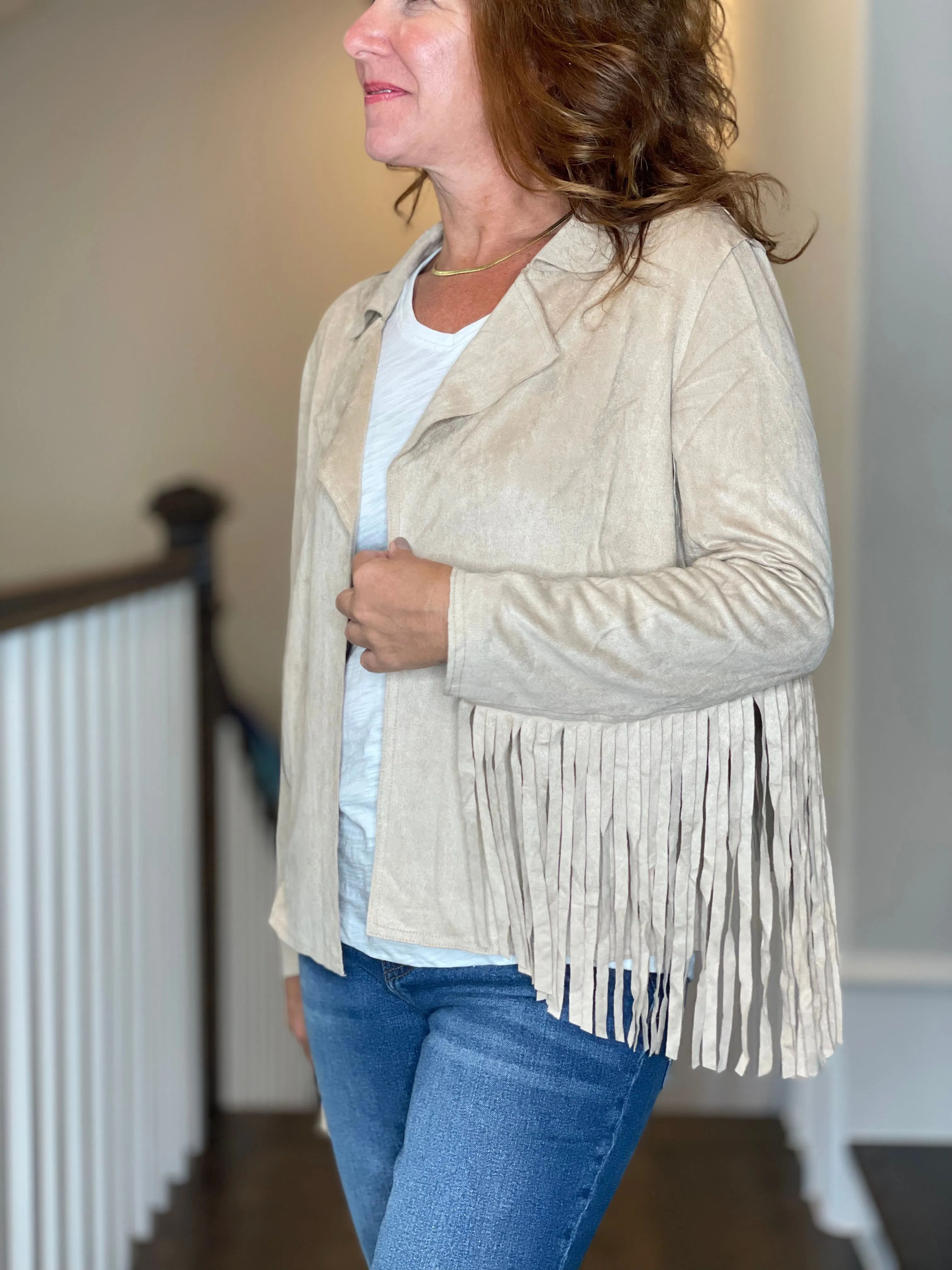 Fringe Jacket in Tan