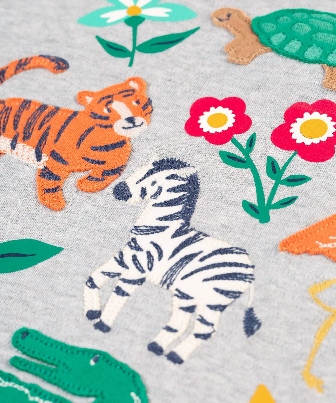 Frugi Bethany Applique Top - Grey Marl/Go Wild Animals