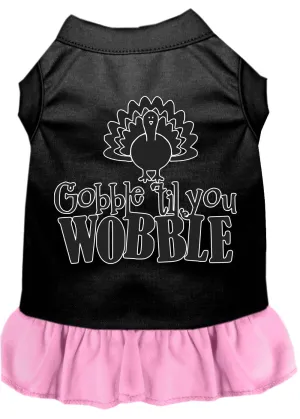 Gobble Til You Wobble Screen Print Dog Dress Black With Light Pink Xxl