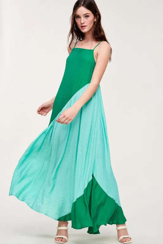 Green Color-block Maxi Dress