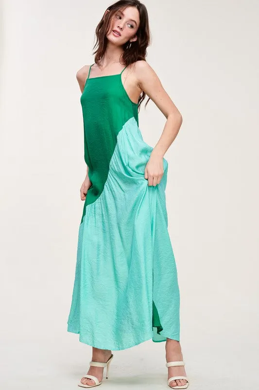 Green Color-block Maxi Dress