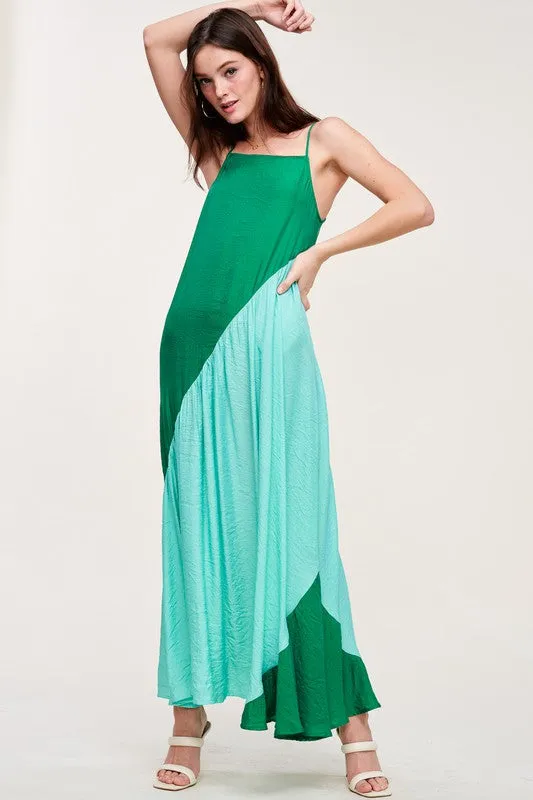 Green Color-block Maxi Dress