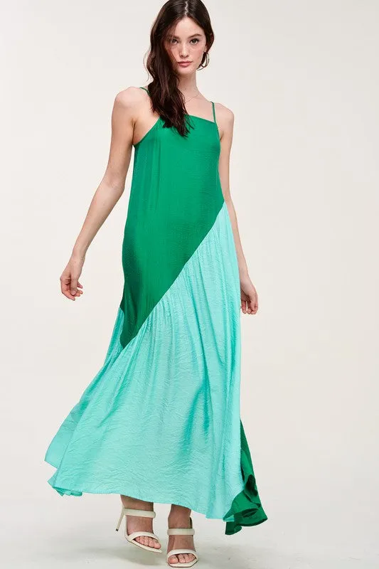 Green Color-block Maxi Dress