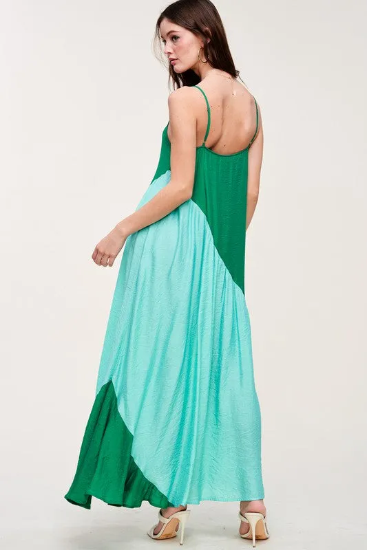 Green Color-block Maxi Dress