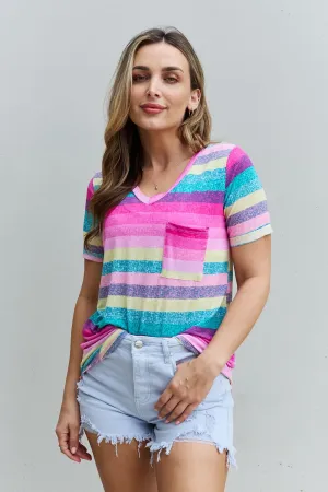 Heimish Born This Way Full Size Multicolored Striped Short Sleeve Top