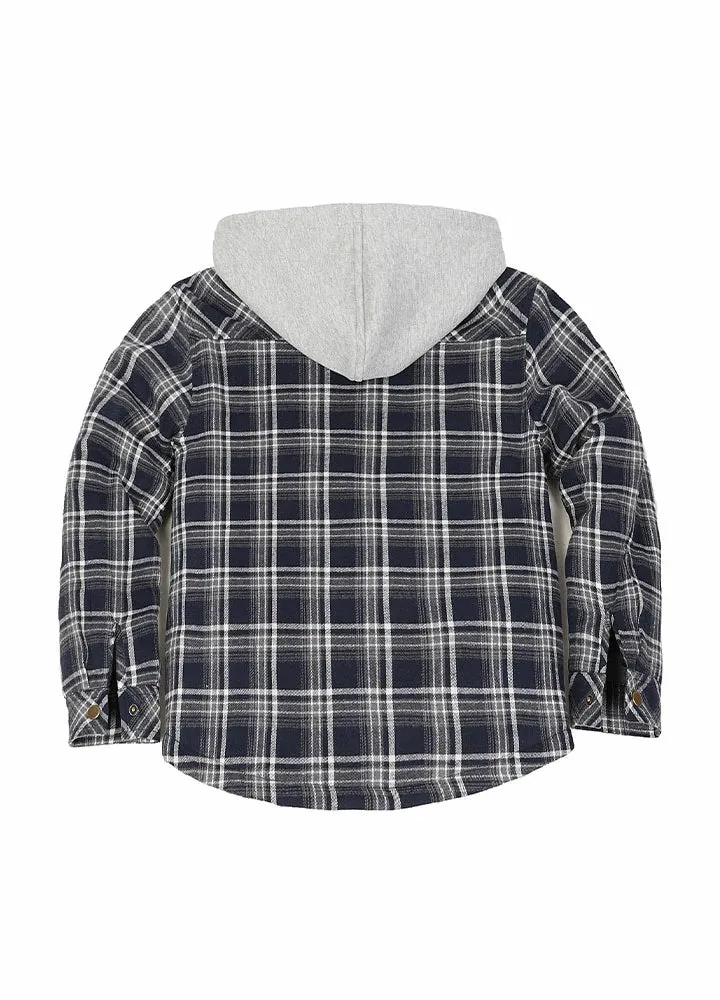 Kids Boys and Girls Quilted Lined Hooded Flannel Shirt Jacket,Snap Button