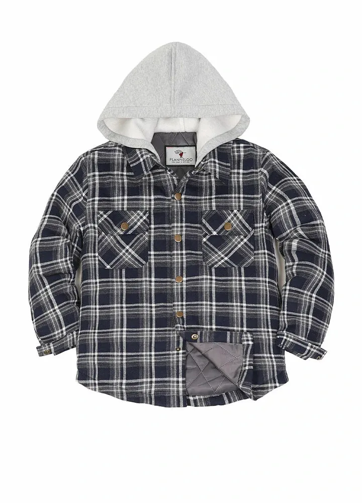 Kids Boys and Girls Quilted Lined Hooded Flannel Shirt Jacket,Snap Button