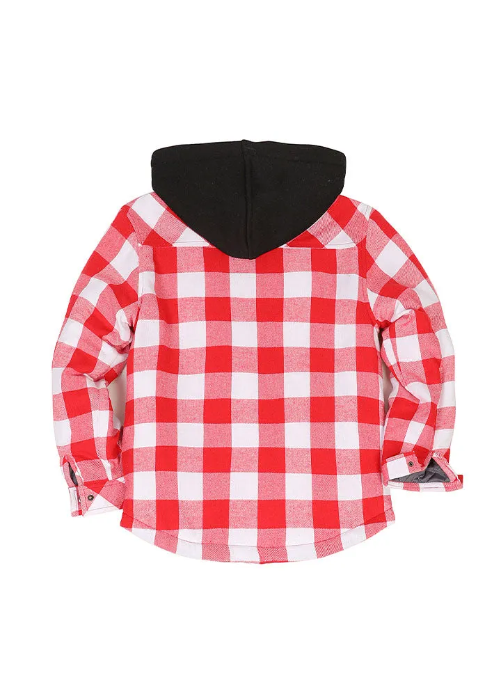 Kids Boys and Girls Quilted Lined Hooded Flannel Shirt Jacket,Snap Button