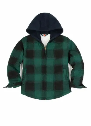 Kids Matching Family Zip Up Green Plaid Flannel Hoodie